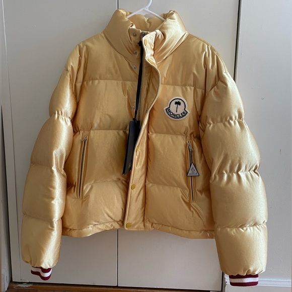 Brand New Moncler x Palm Angels Keon Jacket sz 0 Gold Yellow Metallic - Picture 1 of 14